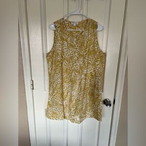 Lucky Brand XL Linen Blend Yellow Tropical Sleeveless Dress Pockets